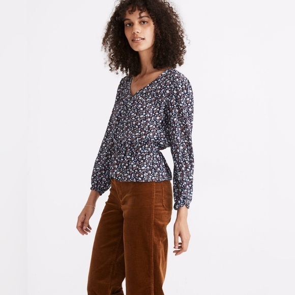 Madewell | Silk Button Front Peplum Top in Harvest Vine, XS - Picture 11 of 13